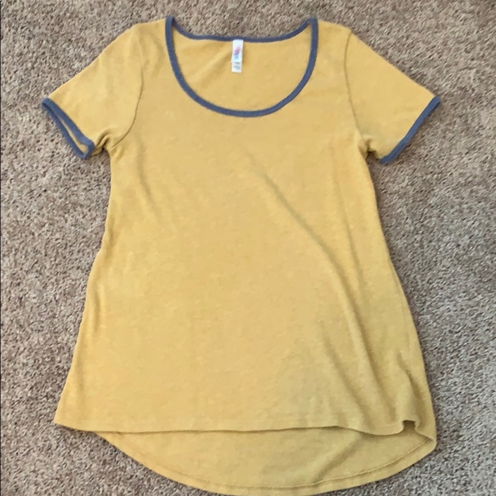 LuLaRoe Small Classic T mustard/blue